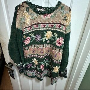 Tiara Floral Knit Sweater - Green and Multicolor